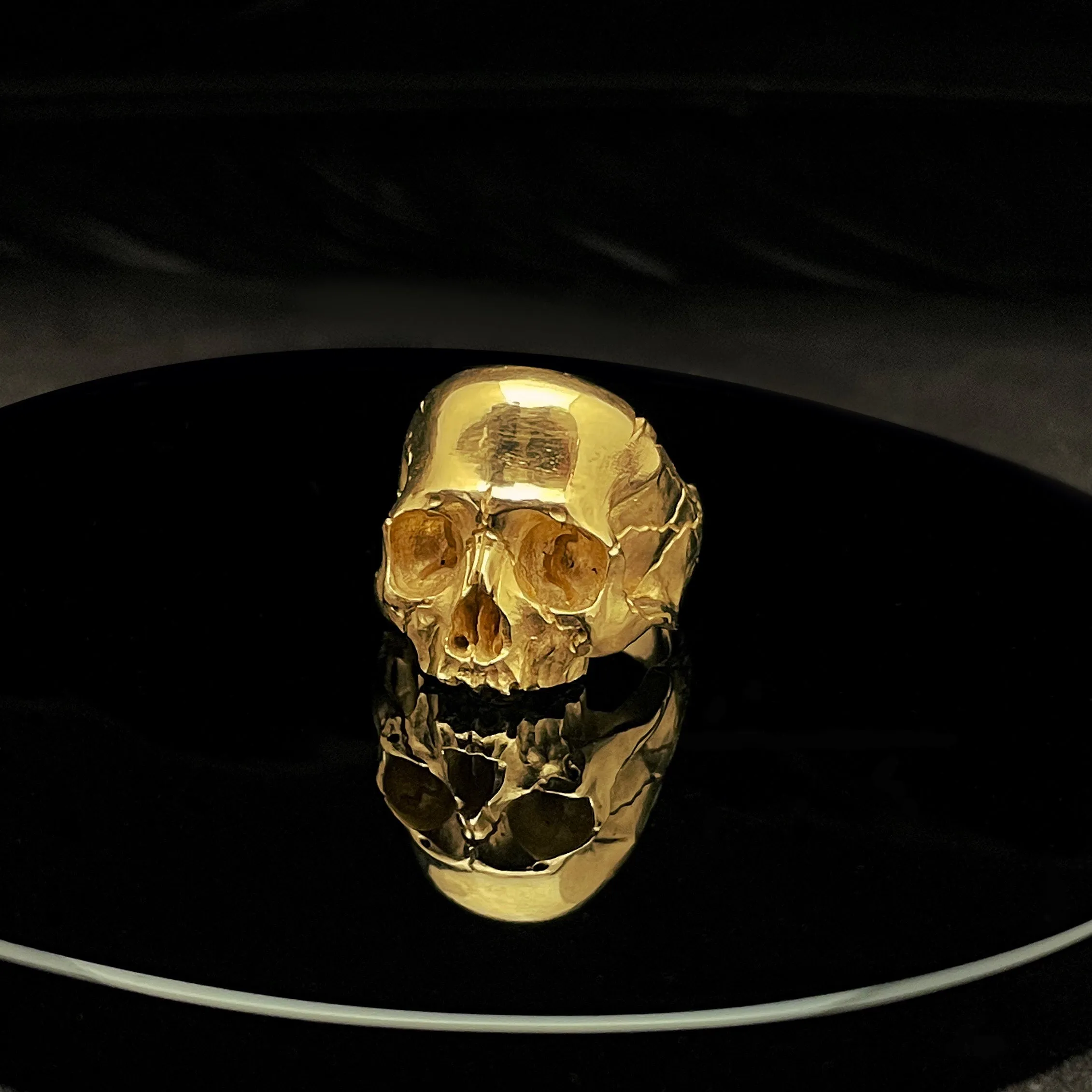 14K Solid Gold Engraved Skull Decay Ring