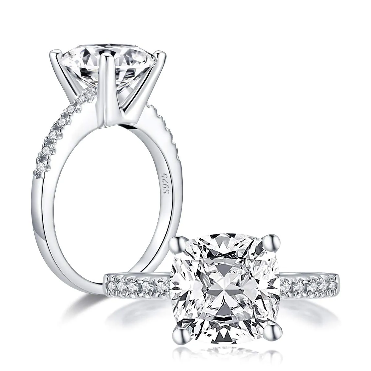 Square Cushion Cut Engagement Ring in Sterling Silver