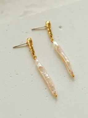 Streamer Toothpick Baroque Pearl Earrings