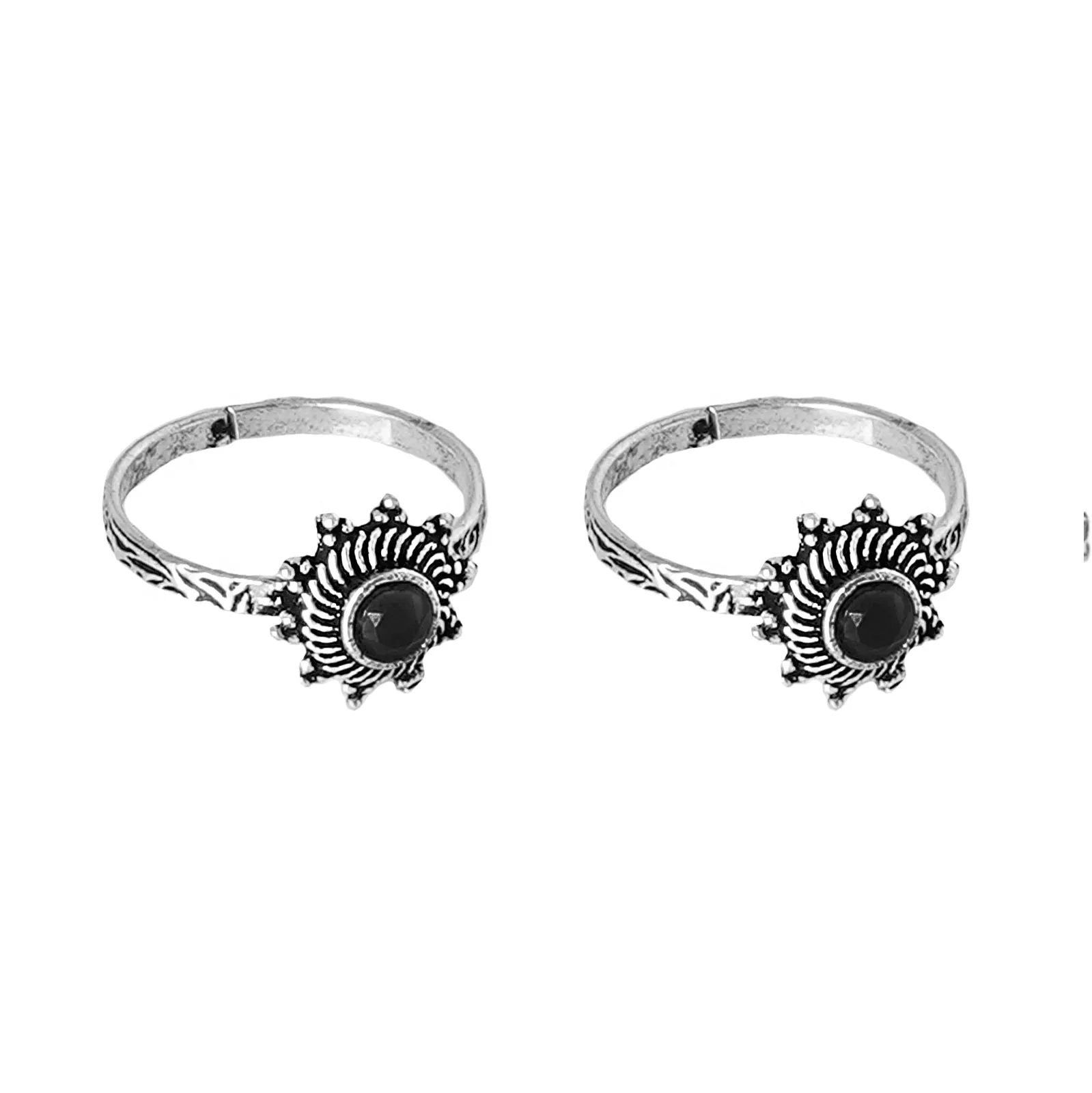 Teejh Arika Black Stone Silver Oxidised Toe Rings