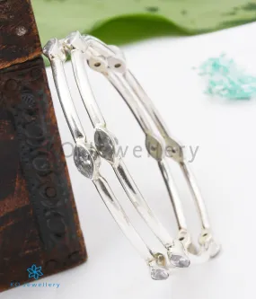 The Anaisha Silver Gemstone Bangle- White(Size 2.4)