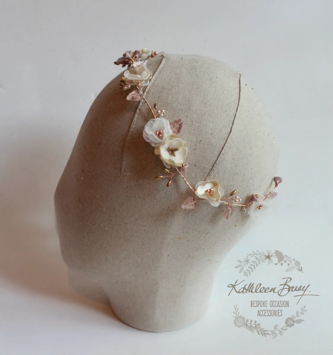 Wendy Rose gold, champagne, blush pink flower wedding headband wreath